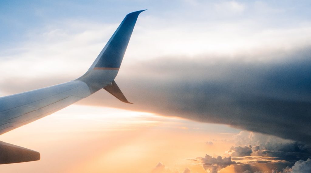 Plane flying through the clouds