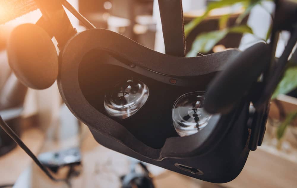 Virtual reality goggles on the table at the office. Virtual reality